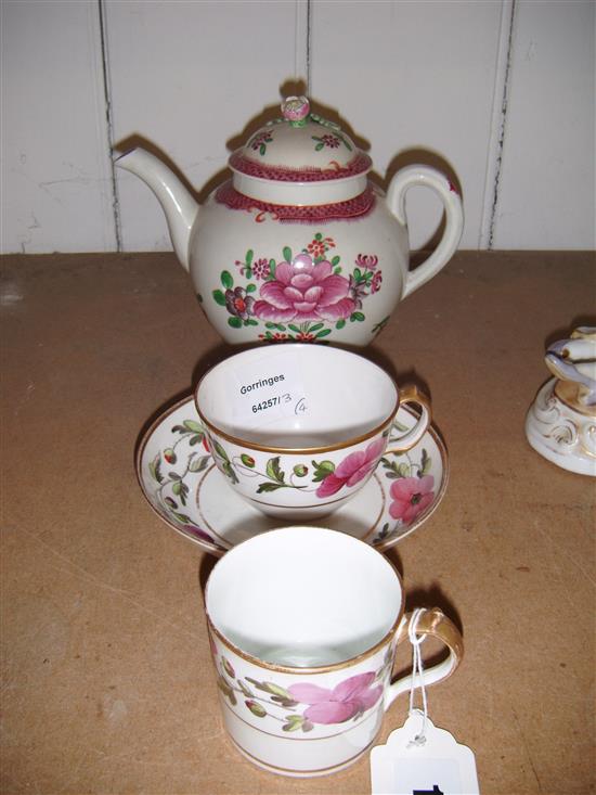 Worcester teapot and cover and an English porcelain trio c.1810